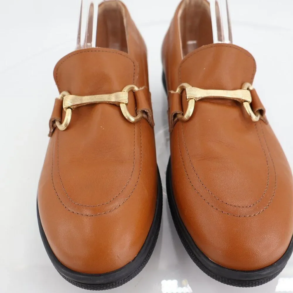 Bruno Magli Nerano Leather Loafers Women Size 38 Brown Gold bit AS IS